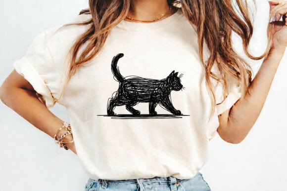 Abstract Walking Black Cat T-Shirt PNG
