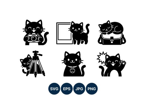 Black Cat Camera Playful Cat Icons