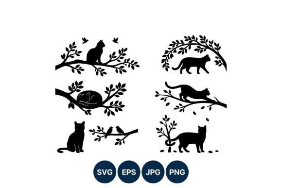Black Cat Silhouettes on Trees