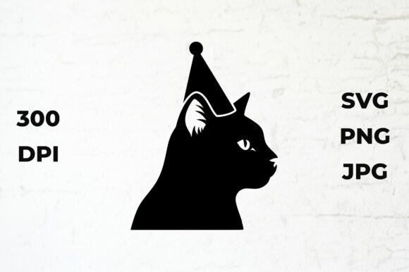 Black Cat Wearing a Birthday Hat