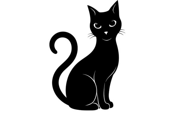 Black Cat with Curled Tail Sitting