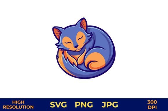 Blue Cat Curled Up Sleeping Vector