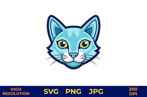 Blue Cat Head Vector with Yellow Eyes