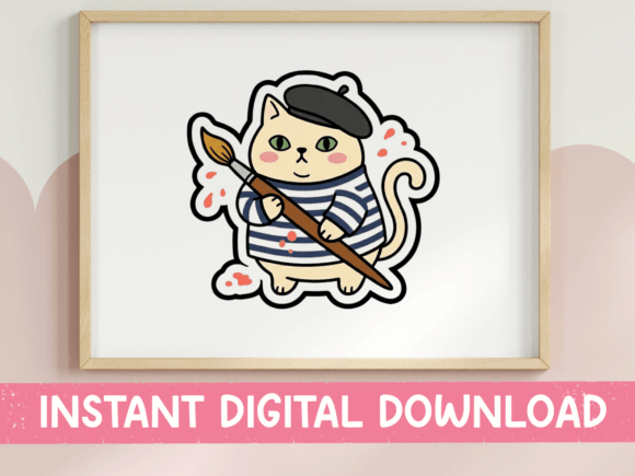 Cat Artist with Beret and Paintbrush