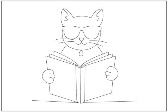 Cat Reading Book Line Art
