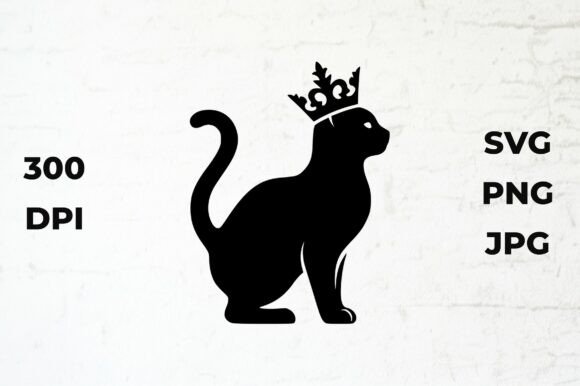 Cat Silhouette with Crown Vector Art