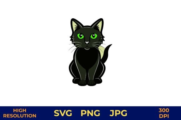 Cat with Glowing Green Eyes Illustration