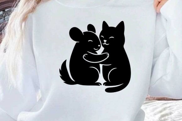 Chinchilla and Cat Hugging Silhouette