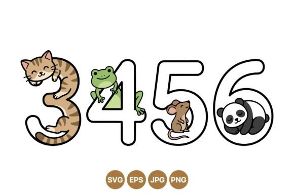 Cute Animal Number Clipart SVG