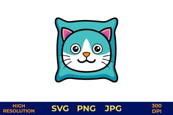 Cute Cartoon Cat Face Vector on Pillow