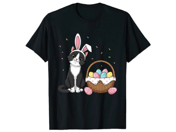 Cute Cat Bunny Ears Easter Eggs T-Shirt