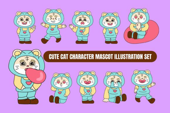 Cute Cat Character Illustration Set