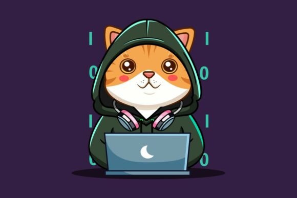 Cute Cat Hacker with Laptop