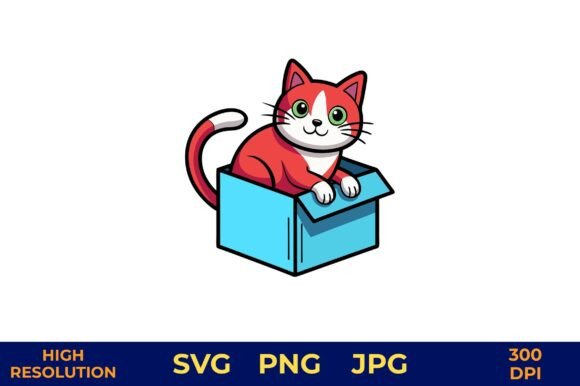 Cute Cat in Blue Box Vector Art