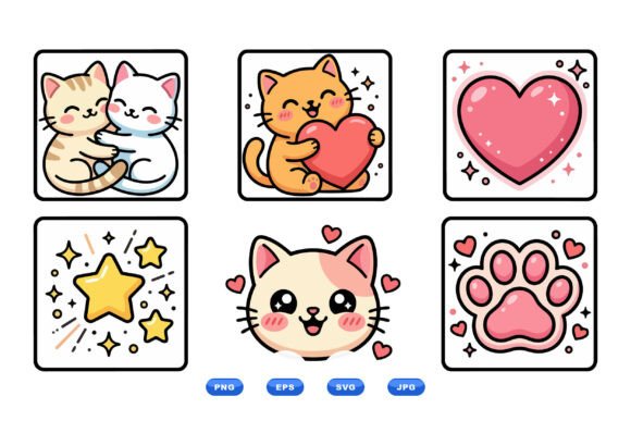 Cute Cat Love Cartoon Icons