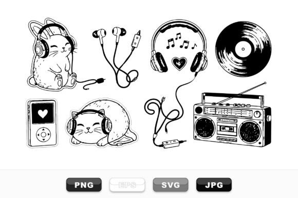 Cute Cat Music Clipart Set