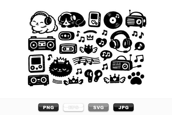 Cute Cat Music Icon Set