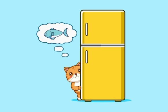 Cute Cat Peeking Behind Refrigerator