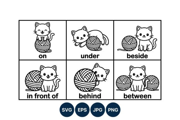 Cute Cat Playing Yarn Prepositions