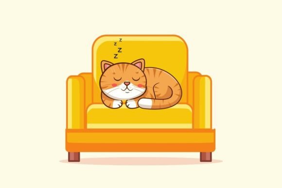 Cute Cat Sleeping on a Yellow Sofa