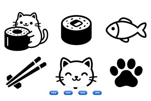 Cute Cat Sushi Icons Pack