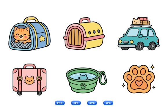 Cute Cat Travel Clipart Pack