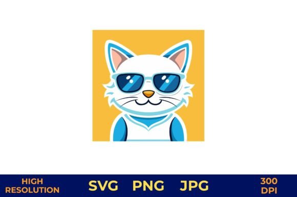 Cute Cat with Sunglasses, Vector Art