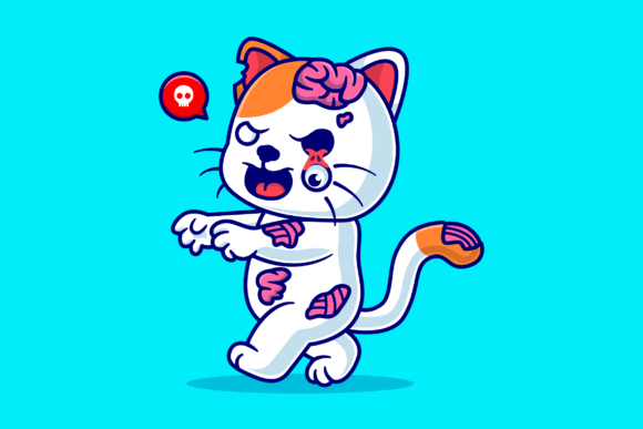 Cute Cat Zombie Cartoon Illustration