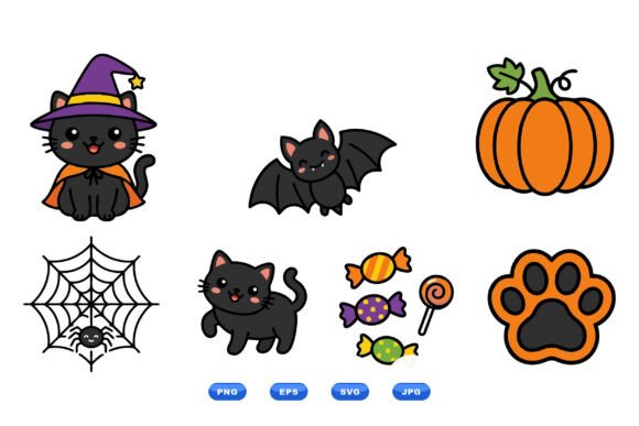 Cute Halloween Cat Clipart Set