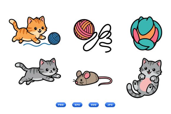 Cute Kitten Playful Clipart Set
