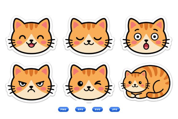 Cute Orange Cat Emoji Faces
