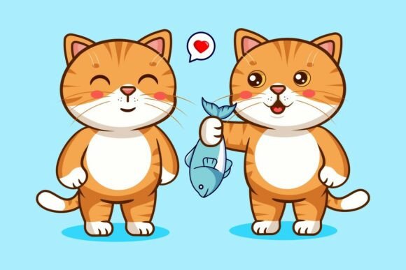 Cute Orange Cat Giving Fish