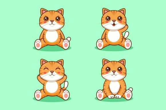 Cute Orange Cat Sitting Poses Set