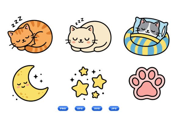Cute Sleeping Cat Clipart Set