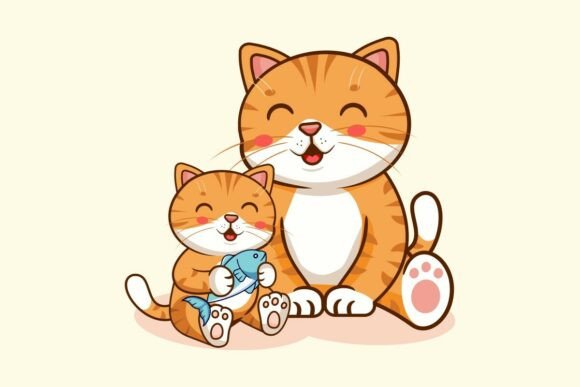 Happy Orange Tabby Cat and Kitten