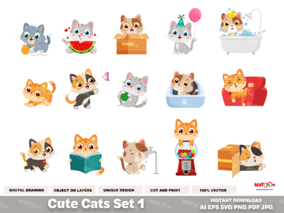 Kitten Clipart – Funny Cartoon Cats 1