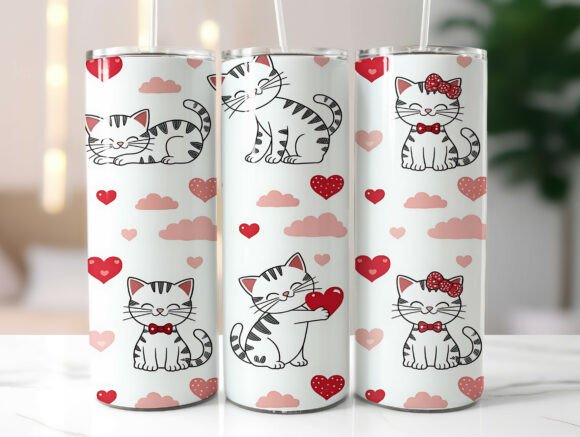 Love Cat Hearts Valentine Tumbler Wrap