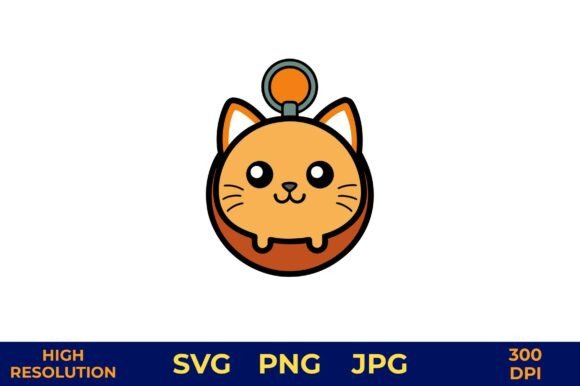 Orange Cat Face Vector Keychain Design