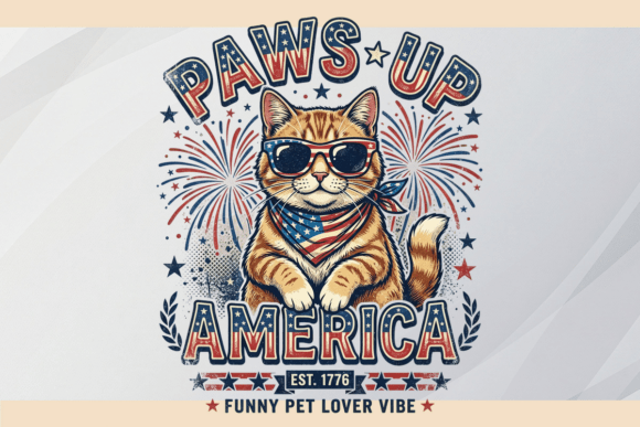 Patriotic Cat Paws Up America Graphic