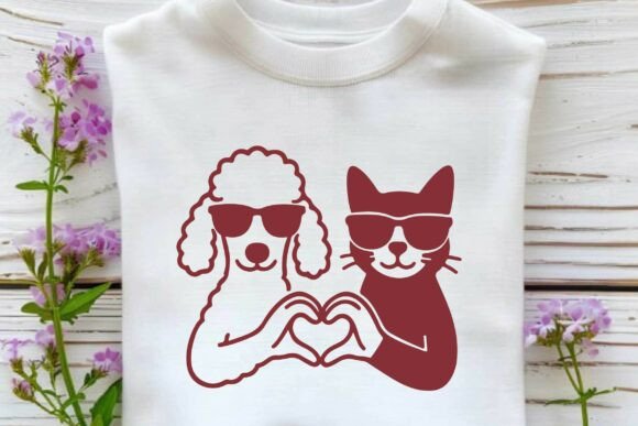 Poodle and a Cat Showing Heart Clipart