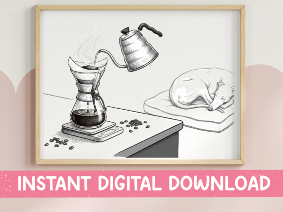 Pour over Coffee Cat Line Art