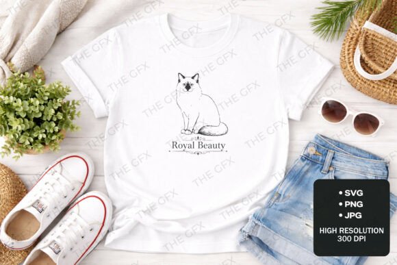 Royal Beauty Cat Line Art TShirt Designs