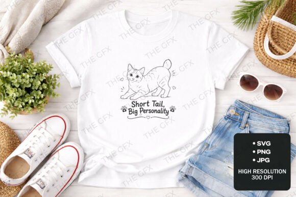 Short Tail, Big Personality Cat Line Art