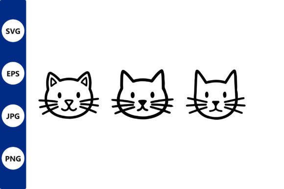 Three Cat Faces Line Art Vector