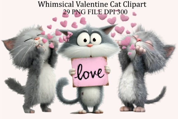 Whimsical Valentine Cat Clipart