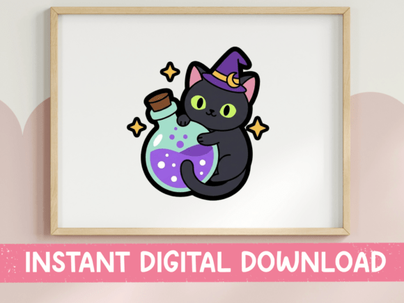 Witch Cat Hugging Potion Bottle